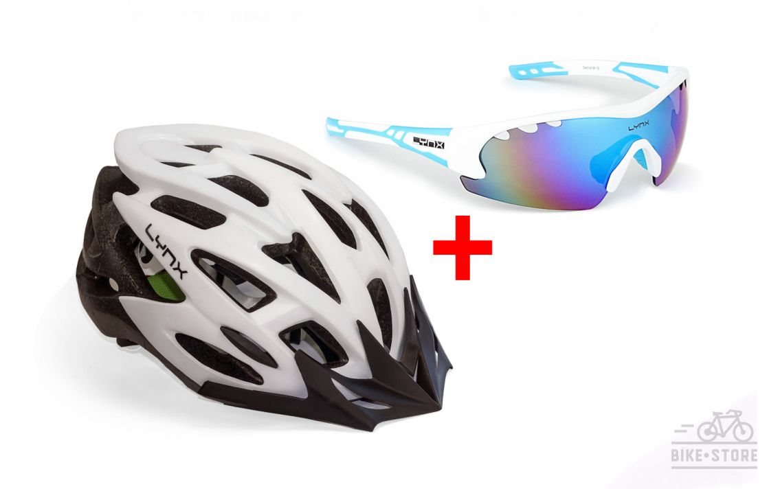 Комплект велошлем Lynx Morzine Matt White + очки Lynx Detroit W shiny white